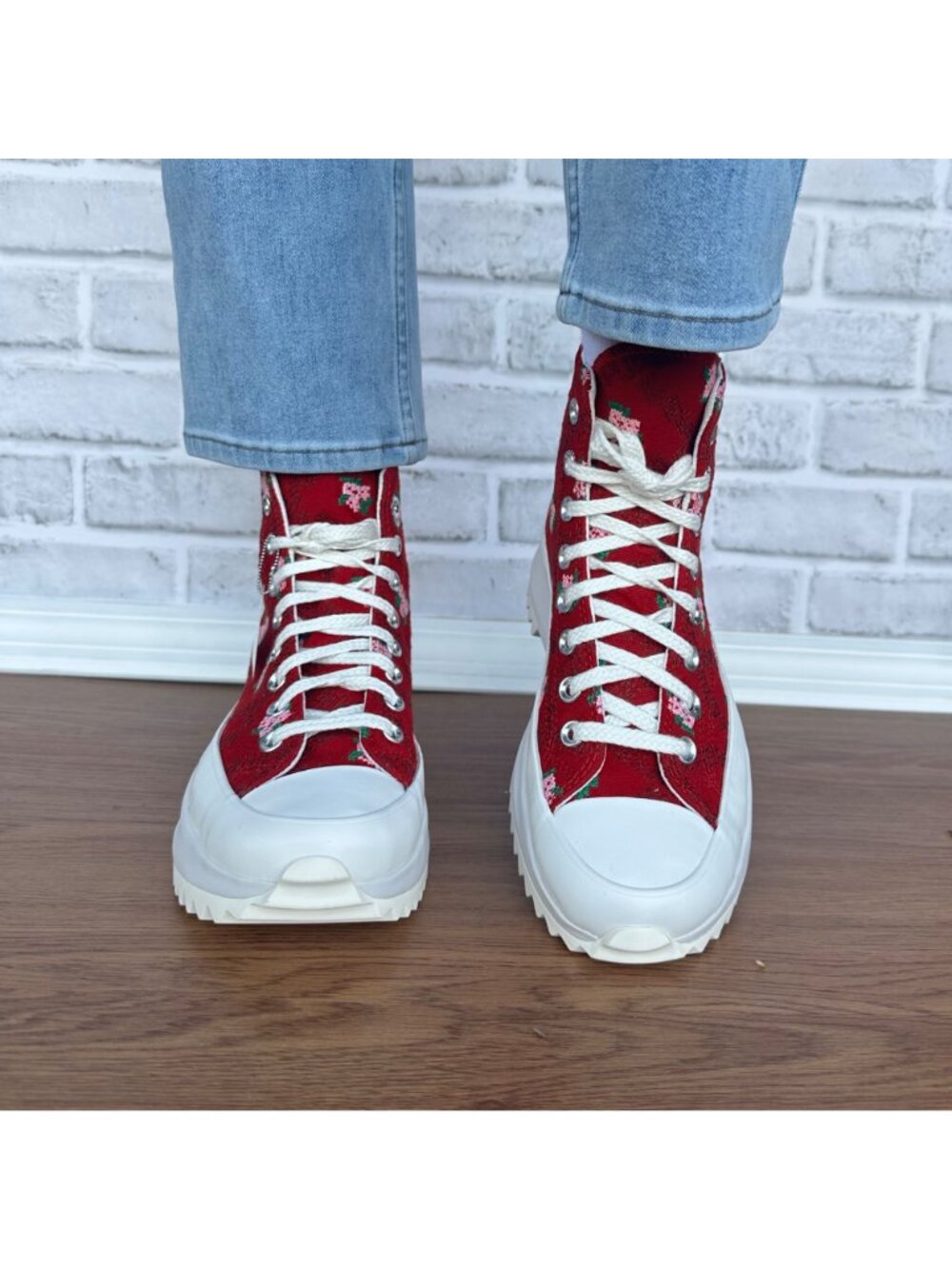 ❤️CONVERSE Run Star Hike Hi Rose Cross Stitch Sz 9 Womens Shoes Sneakers A14885C - Picture 6 of 14